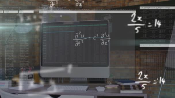 Animatie Van Wiskundige Formules Computerscherm Met Kopieerruimte Kantoor Gegevensverwerking Bedrijfs — Stockvideo
