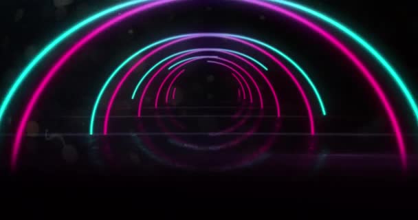 Animasi Terowongan Yang Terbuat Dari Lingkaran Neon Dengan Latar Belakang — Stok Video