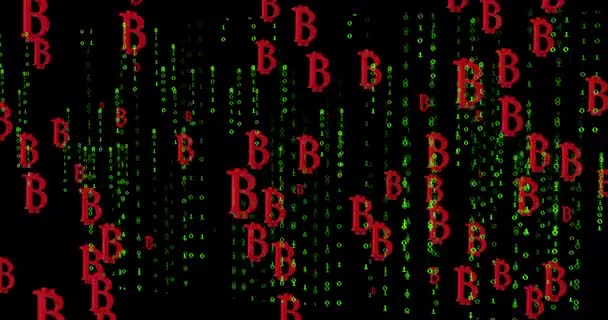 Animatie Van Bitcoin Symbolen Zwarte Achtergrond Met Groene Letters Economie — Stockvideo