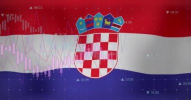 Hırvat bayrağı üzerinde veri işleme animasyonu. küresel iş, finans, bağlantılar ve dijital arayüz konsepti dijital olarak oluşturulmuş video.