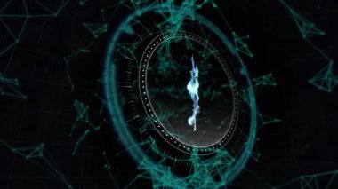 Bitcoin sembolü ve siyah arka plandaki şekillerin animasyonu. küresel iş, finans, bağlantılar ve dijital arayüz konsepti dijital olarak oluşturulmuş video.