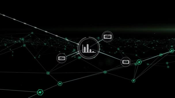 Animación Del Procesamiento Datos Iconos Negocios Sobre Fondo Negro Negocios — Vídeo de stock