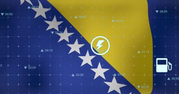 Animação Processamento Dados Sobre Bandeira Bósnia Herzelândia Negócio Global Finanças — Vídeo de Stock
