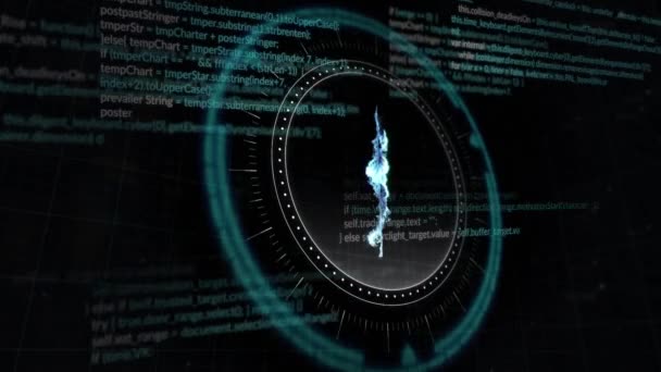 Цифровая Анимация Символа Биткойна Поверх Круглого Сканера Фоне Обработки Данных — стоковое видео