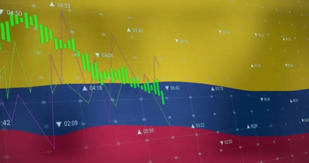 Animacja Bandery Kolumbii Nad Przetwarzaniem Danych Globalny Biznes Finanse Połączenia — Wideo stockowe