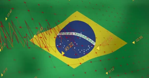 Animación Procesamiento Datos Sobre Bandera Brasil Negocios Globales Finanzas Conexiones — Vídeo de stock