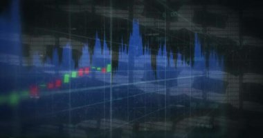 Siyah arkaplan üzerinde veri işleme animasyonu. küresel iş, finans, bağlantılar ve dijital arayüz konsepti dijital olarak oluşturulmuş video.