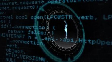 Veri işleme animasyonu ve yen sembolü siyah arkaplan üzerinde. küresel iş, finans, bağlantılar ve dijital arayüz konsepti dijital olarak oluşturulmuş video.