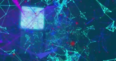 Şekillerin canlandırılması ve mavi arkaplan üzerine yükleme çubuğu. küresel iş, finans, bağlantılar ve dijital arayüz konsepti dijital olarak oluşturulmuş video.