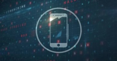 Akıllı telefondan veri işleme animasyonu. küresel iş, finans, bağlantılar ve dijital arayüz konsepti dijital olarak oluşturulmuş video.