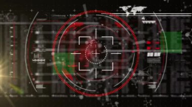 Siyah arkaplanda veri işleme ve şekillerin animasyonu. küresel iş, finans, bağlantılar ve dijital arayüz konsepti dijital olarak oluşturulmuş video.