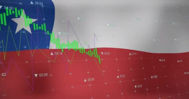 Animación Procesamiento Datos Sobre Bandera Chile Negocios Globales Finanzas Conexiones — Vídeo de stock