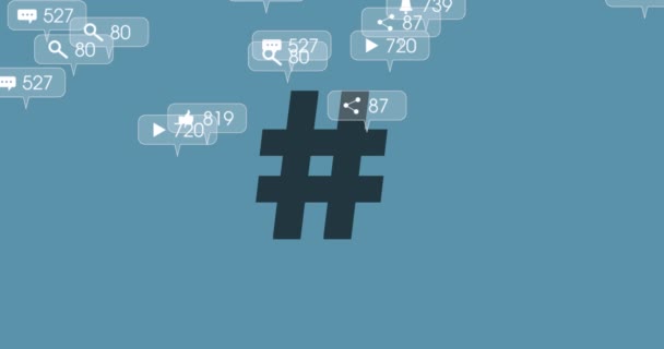 Animation Hashtag Sur Les Icônes Des Médias Concept Médias Sociaux — Video