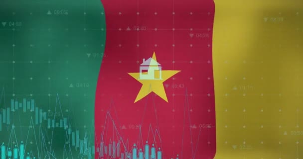 Animación Del Procesamiento Datos Sobre Bandera Camerún Negocios Globales Finanzas — Vídeos de Stock