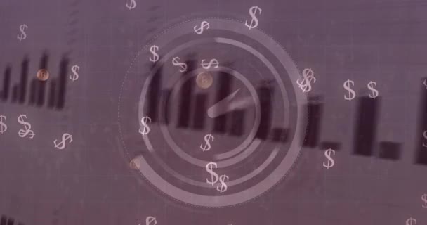 Animace Symbolů Hodin Dolaru Nad Zpracováním Dat Globální Obchod Finance — Stock video