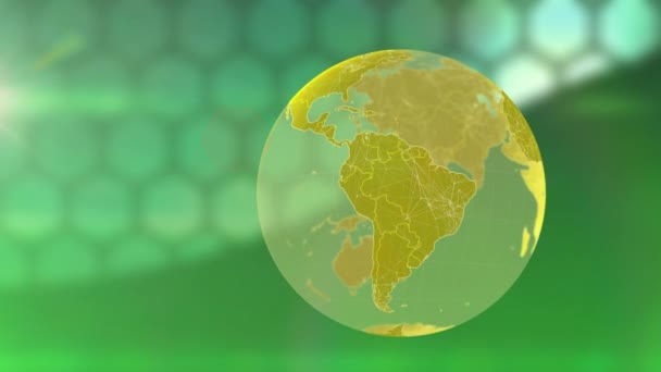 Animation Globe Light Spots Green Background Global Business Finances Connections — Stock Video