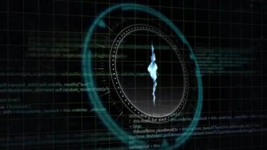 Siyah arkaplan üzerindeki veri işleme ve şekillerin animasyonu. küresel iş, finans, bağlantılar ve dijital arayüz konsepti dijital olarak oluşturulmuş video.