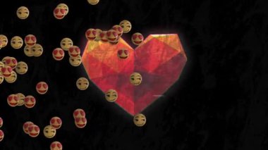 Siyah arkaplanda emoji ve kalp simgelerinin animasyonu. Sosyal medya ve iletişim arayüzü kavramı dijital olarak oluşturulmuş video.