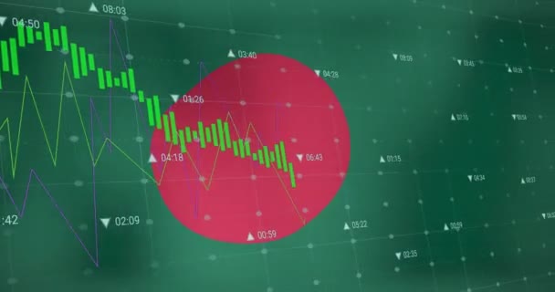 Animação Bandeira Bangladesh Sobre Processamento Dados Negócio Global Finanças Conexões — Vídeo de Stock