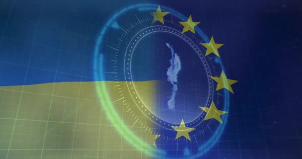 Animáció Szkennelési Távcső Felett Ukrán Zászlók Ukrajnai Válság Aktuális Ügyek — Stock videók
