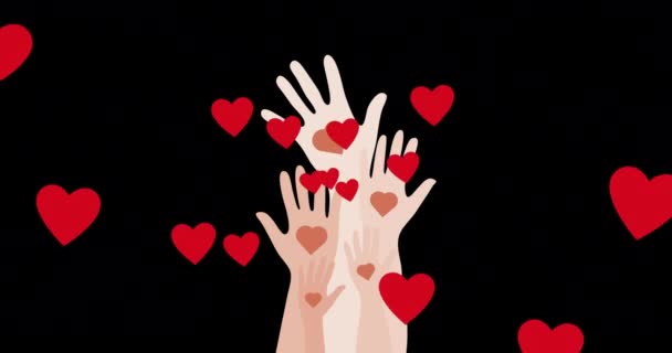 Animation Hands Heart Icons Black Background Social Media Communication Interface — Stock Video