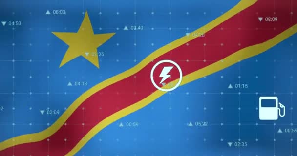 Demokratik Kongo Cumhuriyeti Bayrağı Üzerinde Veri Işleme Animasyonu Küresel Finans — Stok video