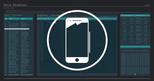 Animación Del Icono Del Smartphone Procesamiento Datos Negocios Globales Finanzas — Vídeos de Stock