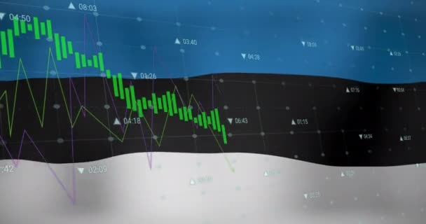 Animation Der Datenverarbeitung Über Der Flagge Estlands Globales Geschäft Finanzen — Stockvideo
