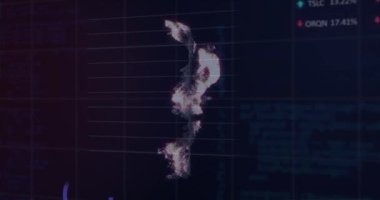 Veri işleme üzerine ruble sembolünün animasyonu. küresel iş, finans, bağlantılar ve dijital arayüz konsepti dijital olarak oluşturulmuş video.