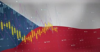 Veri işleme üzerine Czech Cumhuriyeti bayrağının animasyonu. küresel iş, finans, bağlantılar ve dijital arayüz konsepti dijital olarak oluşturulmuş video.