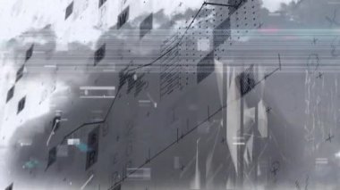 Veri işleme ve bulutların üzerindeki parazitin animasyonu. küresel iş, finans, bağlantılar ve dijital arayüz konsepti dijital olarak oluşturulmuş video.