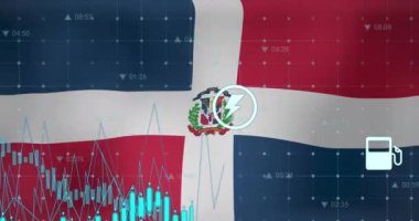 Dominik Cumhuriyeti bayrağı üzerinde veri işleme animasyonu. küresel iş, finans, bağlantılar ve dijital arayüz konsepti dijital olarak oluşturulmuş video.