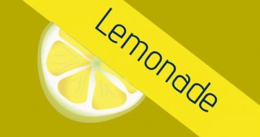 Limonata metni ve turuncu arka plan üzerine limon ikonu animasyonu. limonata günü ve dijital olarak üretilen video konsepti.
