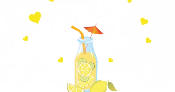 Animação Corações Ícone Limonada Sobre Fundo Branco Limonada Dia Celebração — Vídeo de Stock