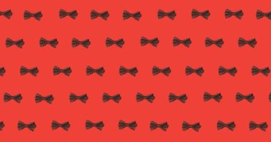 Kırmızı arka planda süzülen papyonların animasyonu. elbiseler, şekiller ve hareket konsepti dijital olarak oluşturulmuş video.