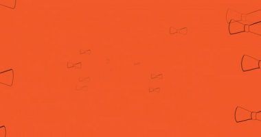 Turuncu arka planda süzülen papyonların animasyonu. elbiseler, şekiller ve hareket konsepti dijital olarak oluşturulmuş video.