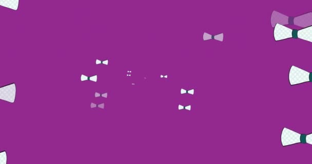 Animation Bow Ties Floating Purple Background Clothes Shapes Movement Concept — Vídeo de stock