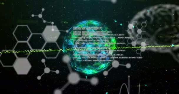 Medical Data Processing Globe Plexus Networks Spinning Black Background Medical — Wideo stockowe