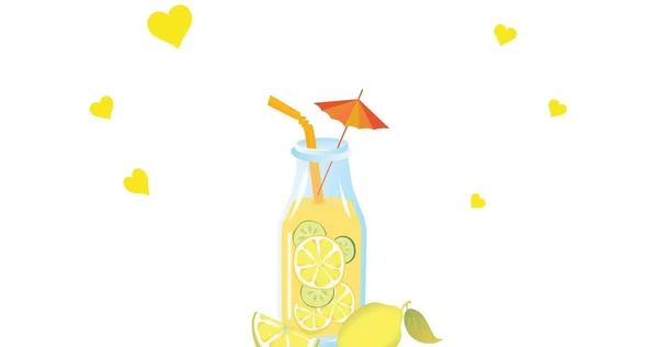 Illustratives Bild Der Limonade Der Flasche Mit Gelben Herzformen Auf — Stockfoto