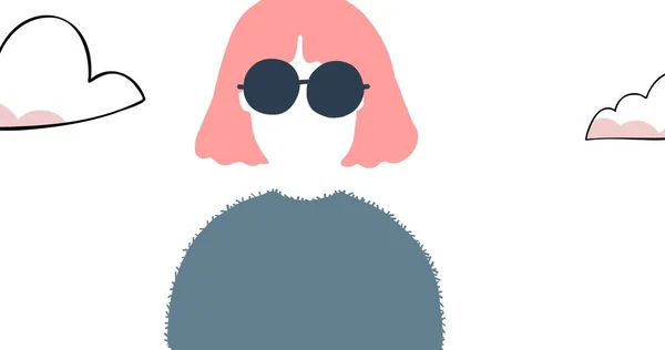 Illustrative Image Woman Wearing Sunglasses Clouds White Background Copy Space — Fotografia de Stock