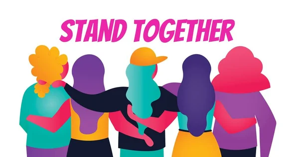 Illustration Stand Together Text Women Arms Arounds Standing White Background — Stockfoto