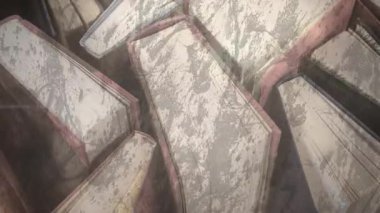 Kitaplar yüzünden titreyen sıkıntılı desenlerin animasyonu. Uluslararası okuryazarlık günü ve okuma konsepti dijital olarak oluşturulmuş video.