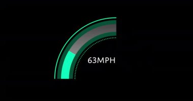 Animation of car speedometer on black background. global transport and digital interface concept digitally generated video.