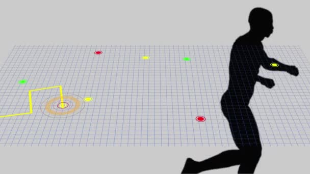 Navigation Map Line Scheme Silhouette Fit Man Running Grey Background — ストック動画