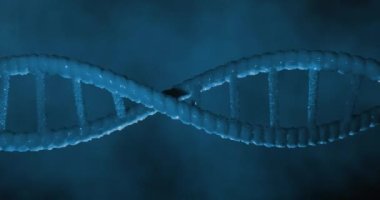 DNA yapısı mavi arka planda tıbbi veri işleme üzerinde dönüyor. tıbbi araştırma ve bilim teknolojisi kavramı