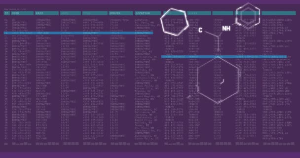 Chemical Structures Floating Digital Interface Data Processing Purple Background Computer — Stockvideo