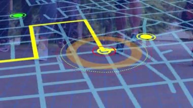 Açık havada koşan insanların düşük kesimine karşı navigasyon haritası şeması. gps ve navigasyon kavramı