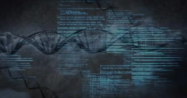 Data Processing Spinning Dna Structures Grey Background Medical Research Science — Wideo stockowe
