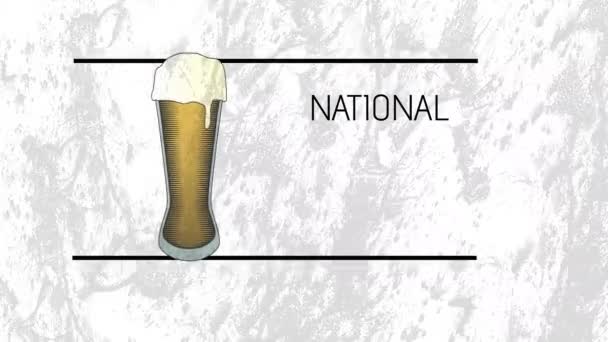 グレーの背景にグランジ効果のオーバーレイに対してビールのガラスのアイコンと国民のビールの日のテキストバナー ビールの日の意識の概念 — ストック動画