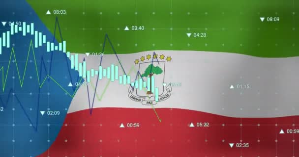 Zpracování Finančních Údajů Proti Vlnění Vlajky Rovníkové Perličky Pozadí Globální — Stock video